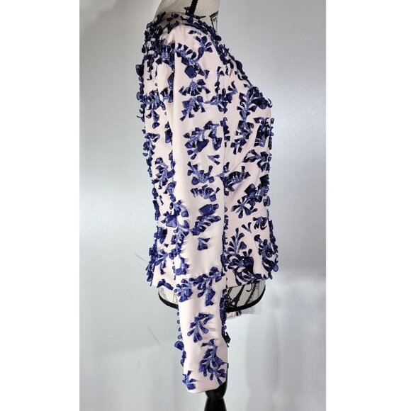 Bibhu Mohapatra Couture 3D Appliqué Floral Top, Blush/Navy, Womens Size 8 - Picture 5 of 8
